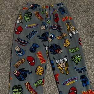 Marvel Kids Pajama Bottoms - PLUSH Gray with Colorful Superheroes Boys Medium